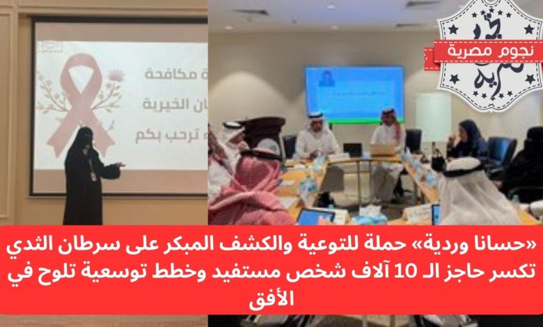 مفاجأة.. «حسانا وردية» حملة للتوعية والكشف المبكر على سرطان الثدي تكسر حاجز الـ 10 آلاف مستفيد وخطط توسعية تلوح في الأفق مفاجأة.. «حسانا وردية» حملة للتوعية والكشف المبكر على سرطان الثدي تكسر حاجز الـ 10 آلاف مستفيد وخطط توسعية تلوح في الأفق